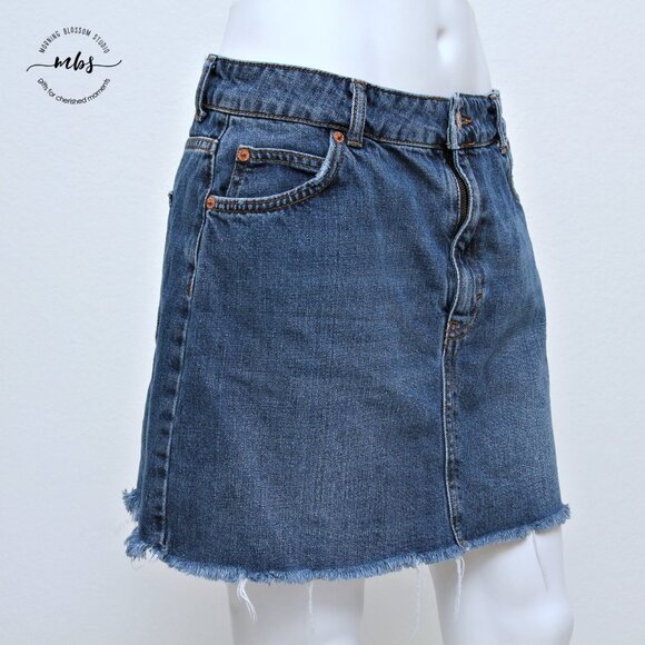 Topshop Moto Cutoff Distressed Pockets Frayed Hem Cotton Denim Mini Skirt - Picture 4 of 10